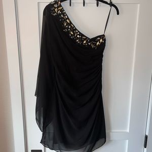 Single Shoulder, Black, Dress with Embellishments